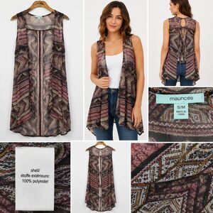 Maurices S/M Boho Long Cardigan Vest Aztec Print Duster